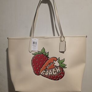 NWT Coach Cream Tote with Strawberry Graphic
